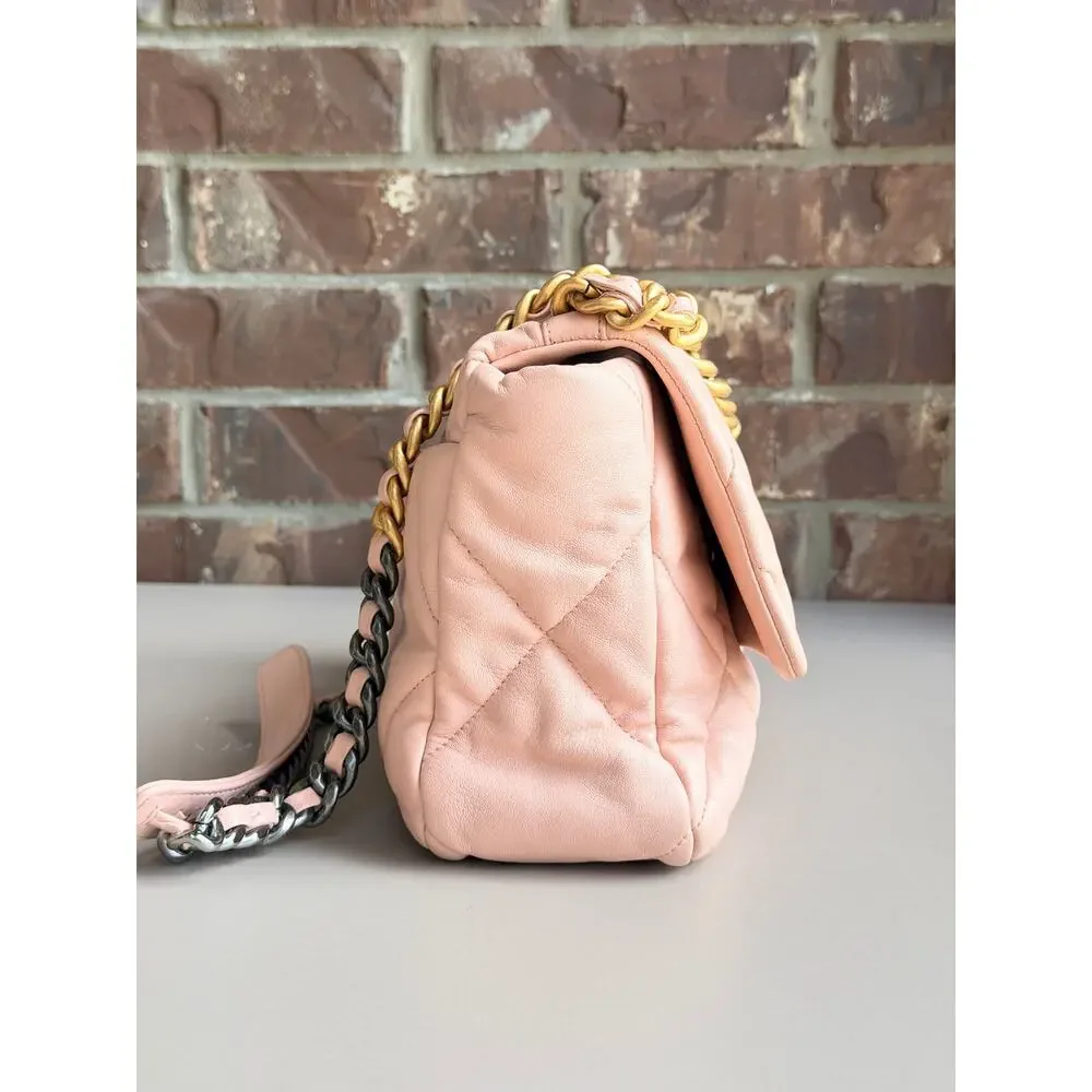 Chanel 19 Flap Bag Quilted Leather Large Light Pink 82937